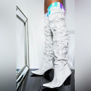 White Embroidered Over the Knee Cowboy Boots Western Boots Cowgirl Boots